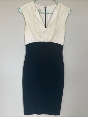 Ted Baker London Women's Sleeveless Midi Dress Size 1 Black Cream Fitted Flawed